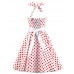 Women's White Red Mini Polka Dot Dress , Vintage Halter 50s Rockabilly Swing Dress