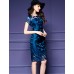 Women's Vintage Print Plus Size / Sheath Dress,Round Neck Knee-length Polyester