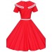 Women's Party/Cocktail Vintage Skater Dress,Color Block V Neck Knee-length Short Sleeve Blue / Red Cotton All Seasons High Rise Inelastic