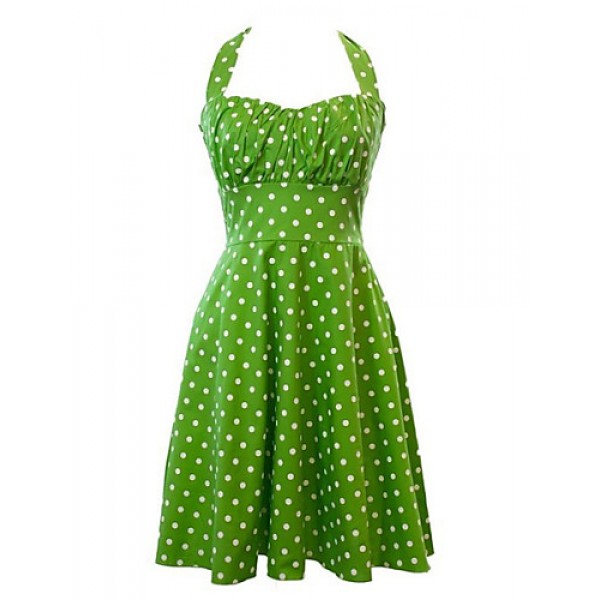 Women's Retro 50s Slim Polka Dot Sleeveless Swing Party Dress