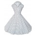 Women's White/Black/Blue 50s Vintage Polka Dots Swing Midi Dress